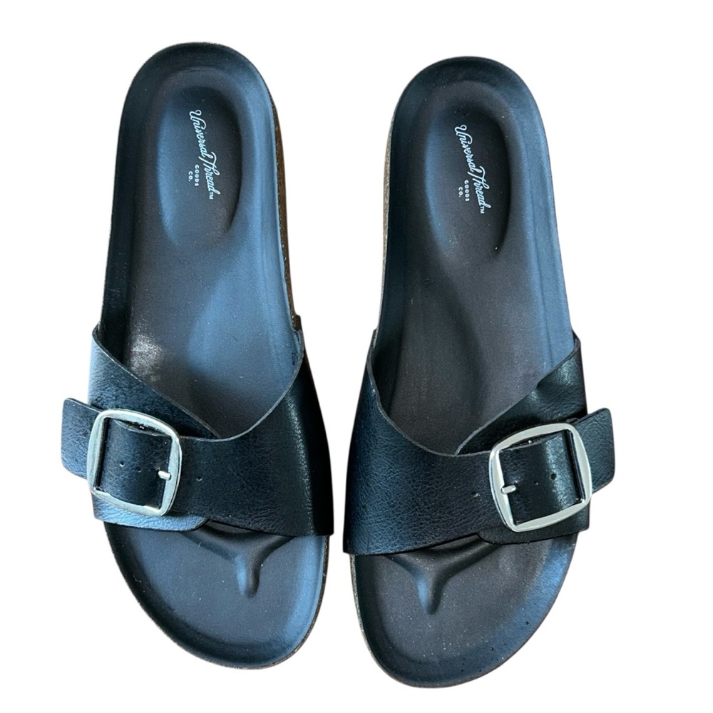 Universal Thread Black Buckle Slide Sandals Women’s 8‎ Cork Footbed Comfort